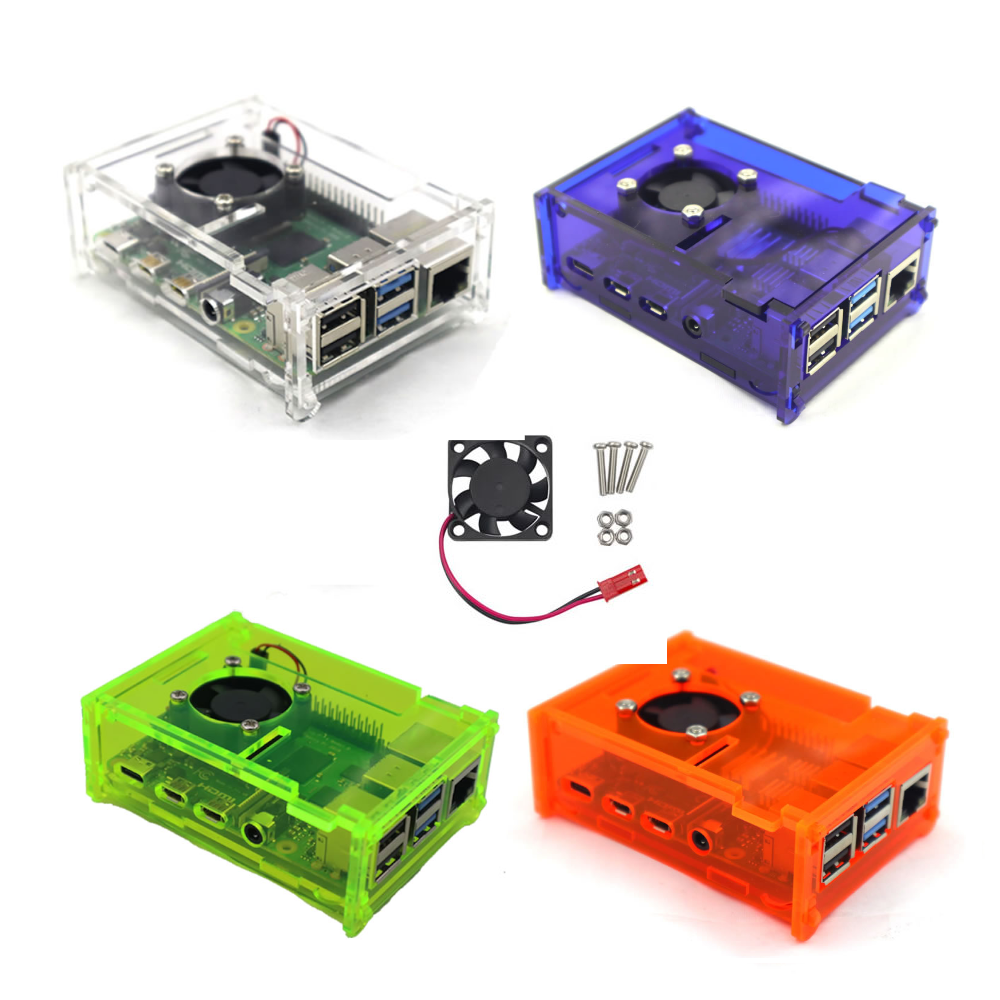 Raspberry Pi 4 Model B Clear/Green Acrylic Case Enclosure Box Cooling Fan