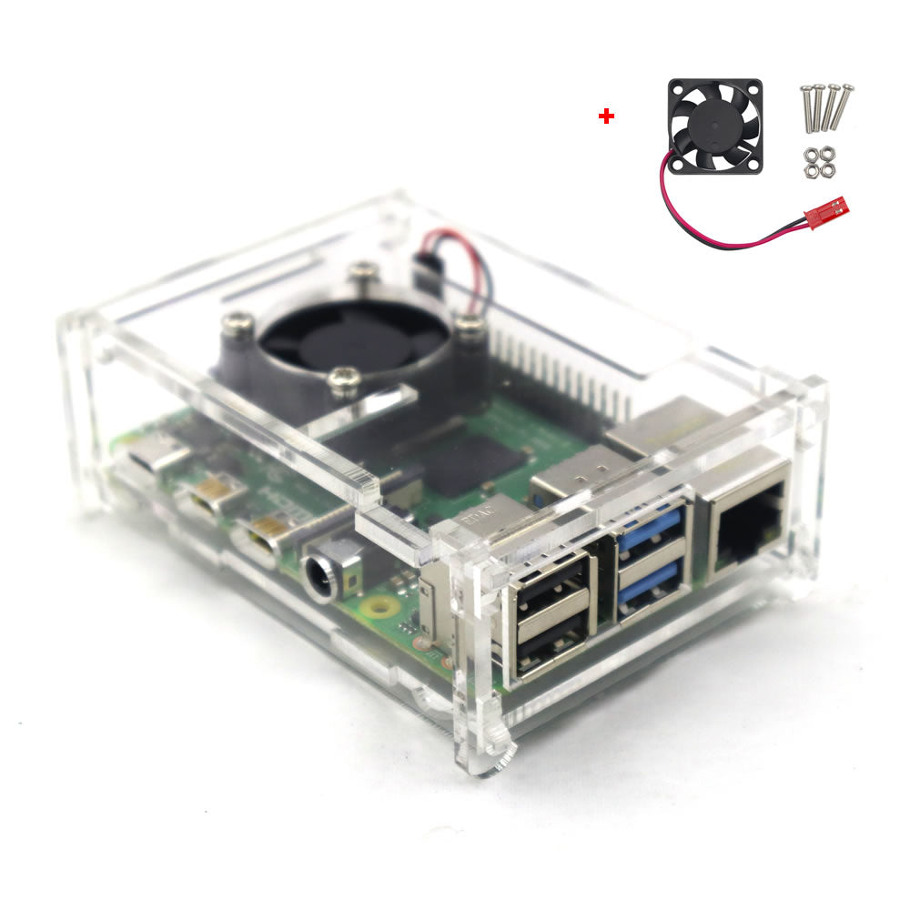 Raspberry Pi 4 Model B Clear/Green Acrylic Case Enclosure Box Cooling Fan