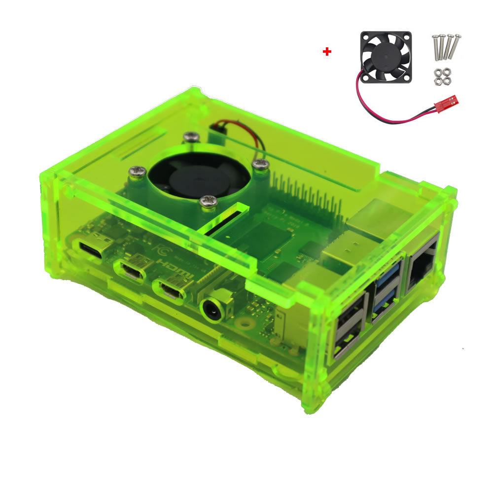 Raspberry Pi 4 Model B Clear/Green Acrylic Case Enclosure Box Cooling Fan