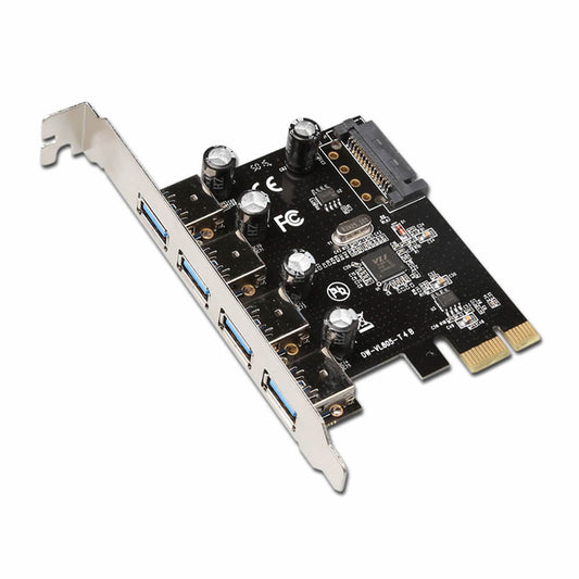 PCI-E Express 4 Port USB 3.0 Card Adapter w/15pin SATA Power Connector