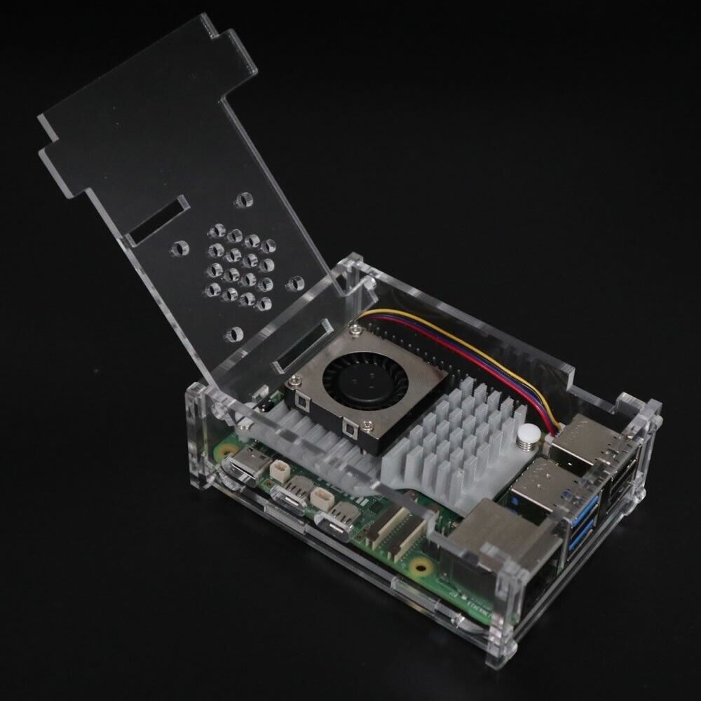 No Screws Clear Acrylic Case Enclosure Box For Raspberry Pi 5 with Cooling Fan