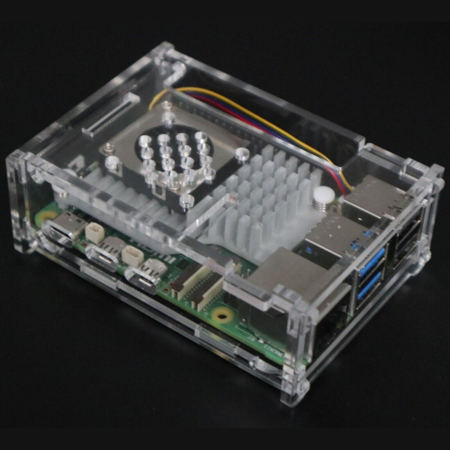 No Screws Clear Acrylic Case Enclosure Box For Raspberry Pi 5 with Cooling Fan