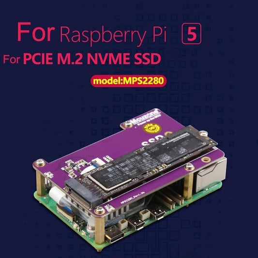 MPS2280 PCIE M.2 NVME 2280 Gen3 SSD HAT for Raspberry Pi 5