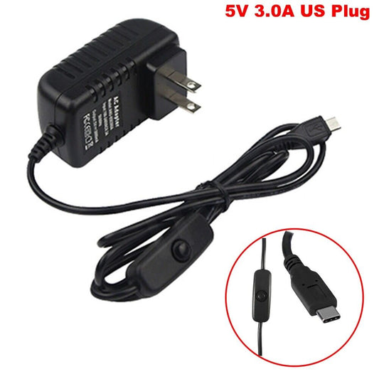 Raspberry Pi 4 Power Supply Adapter ON/OFF Switch USB-C 5V 3.0A US Plug