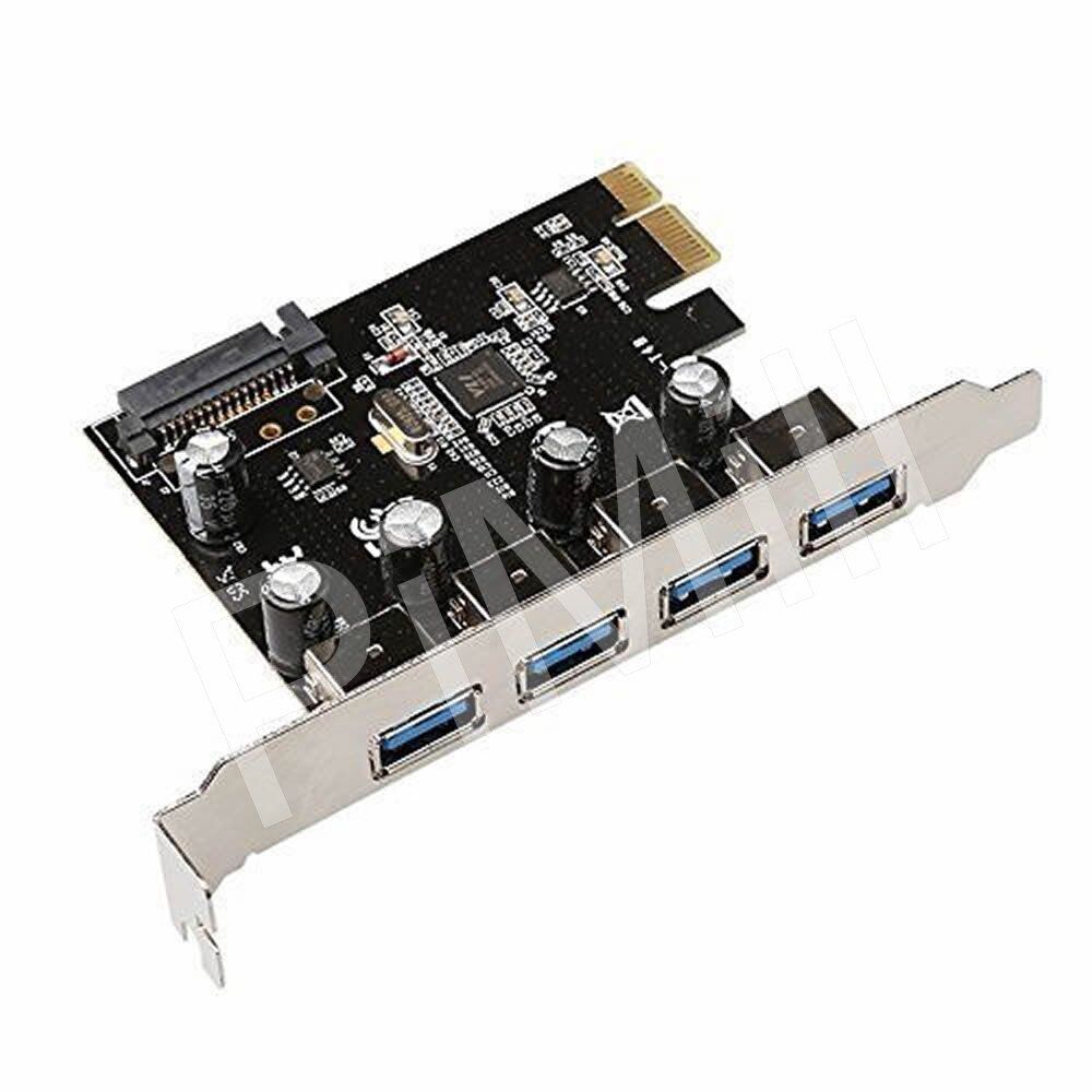 PCI-E Express 4 Port USB 3.0 Card Adapter w/15pin SATA Power Connector