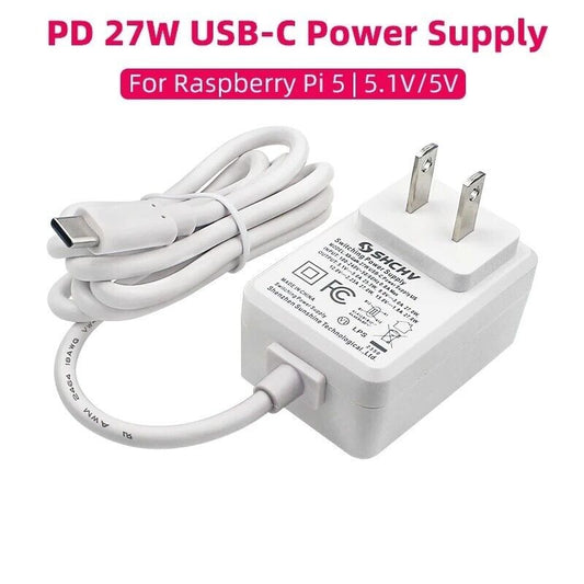 Raspberry Pi 5 5.1V 5A Power Supply PD 27W USB Type C Adapter for Raspberry Pi 5