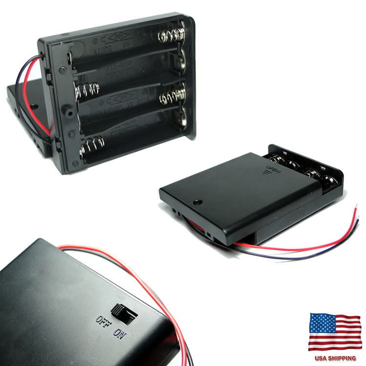4 x AA 6V Battery Holder Connector Storage Case Box ON/OFF Switch For Arduino
