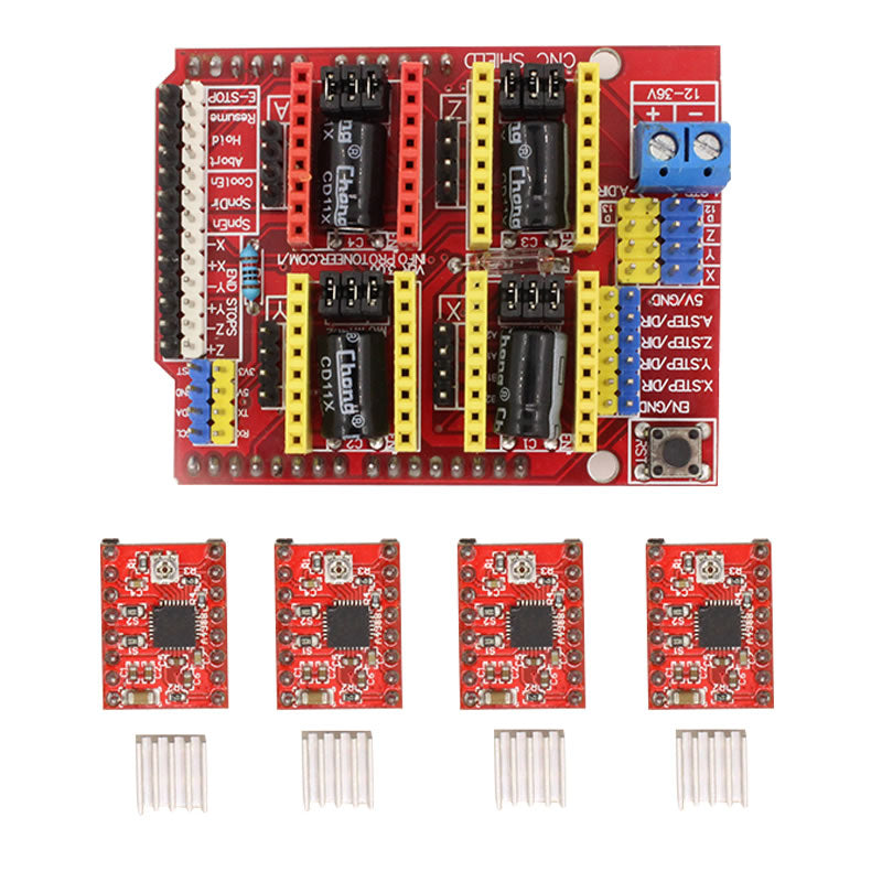 CNC Kit 1X Shield & 4X A4988 Drivers for Arduino UNO R3 ATmega328P CH340G