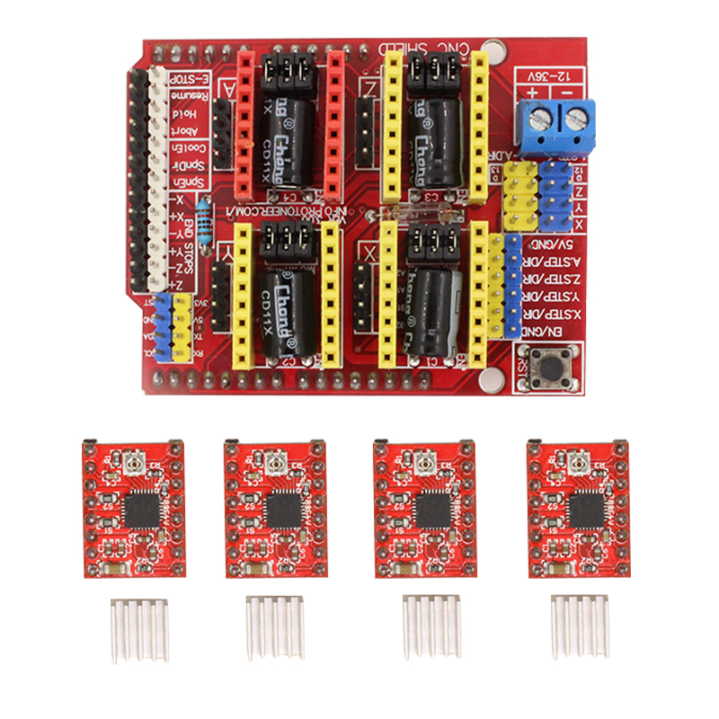 CNC Kit 1X Shield & 4X A4988 Drivers for Arduino UNO R3 ATmega328P CH340G
